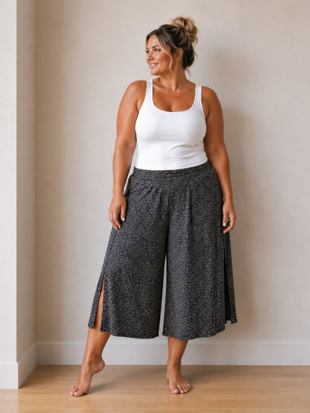 Elegant Black and Yellow Women's Capris